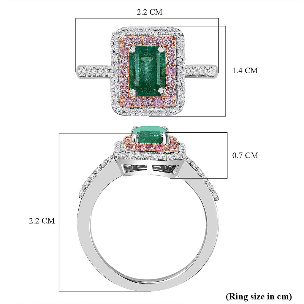 AAA Gemfields Zambian Emerald, Pink Sapphire and Natural Zircon Ring in sterling Silver 1.70 Ct.