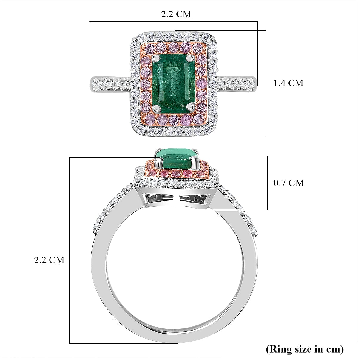 AAA Gemfields Zambian Emerald, Pink Sapphire and Natural Zircon Halo Ring in sterling Silver 7761758 5