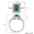 AAA Gemfields Zambian Emerald, Pink Sapphire and Natural Zircon Ring in sterling Silver 1.70 Ct.