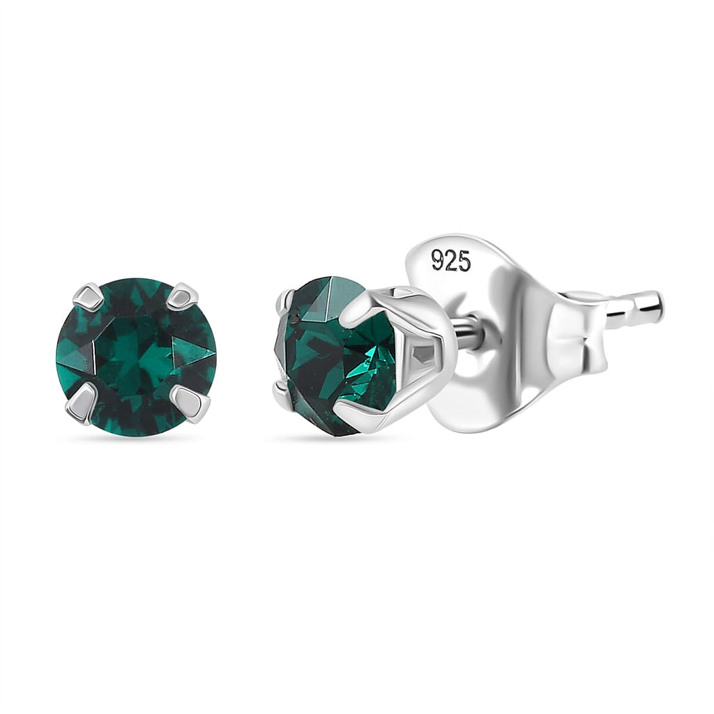 Emerald Swarovski Crystal Sterling Silver Solitaire Earring with Push Back