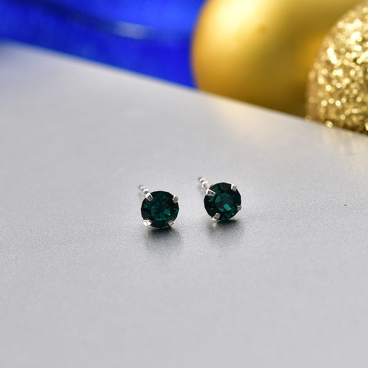 Emerald Swarovski Crystal Sterling Silver Solitaire Earring with Push Back 8096699 2