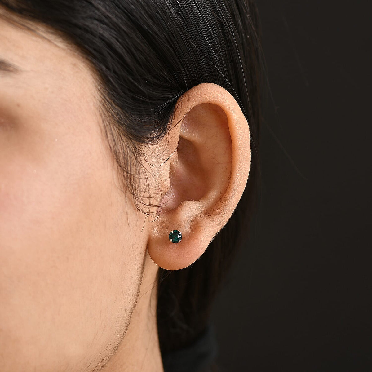 Emerald Swarovski Crystal Sterling Silver Solitaire Earring with Push Back 8096699 3