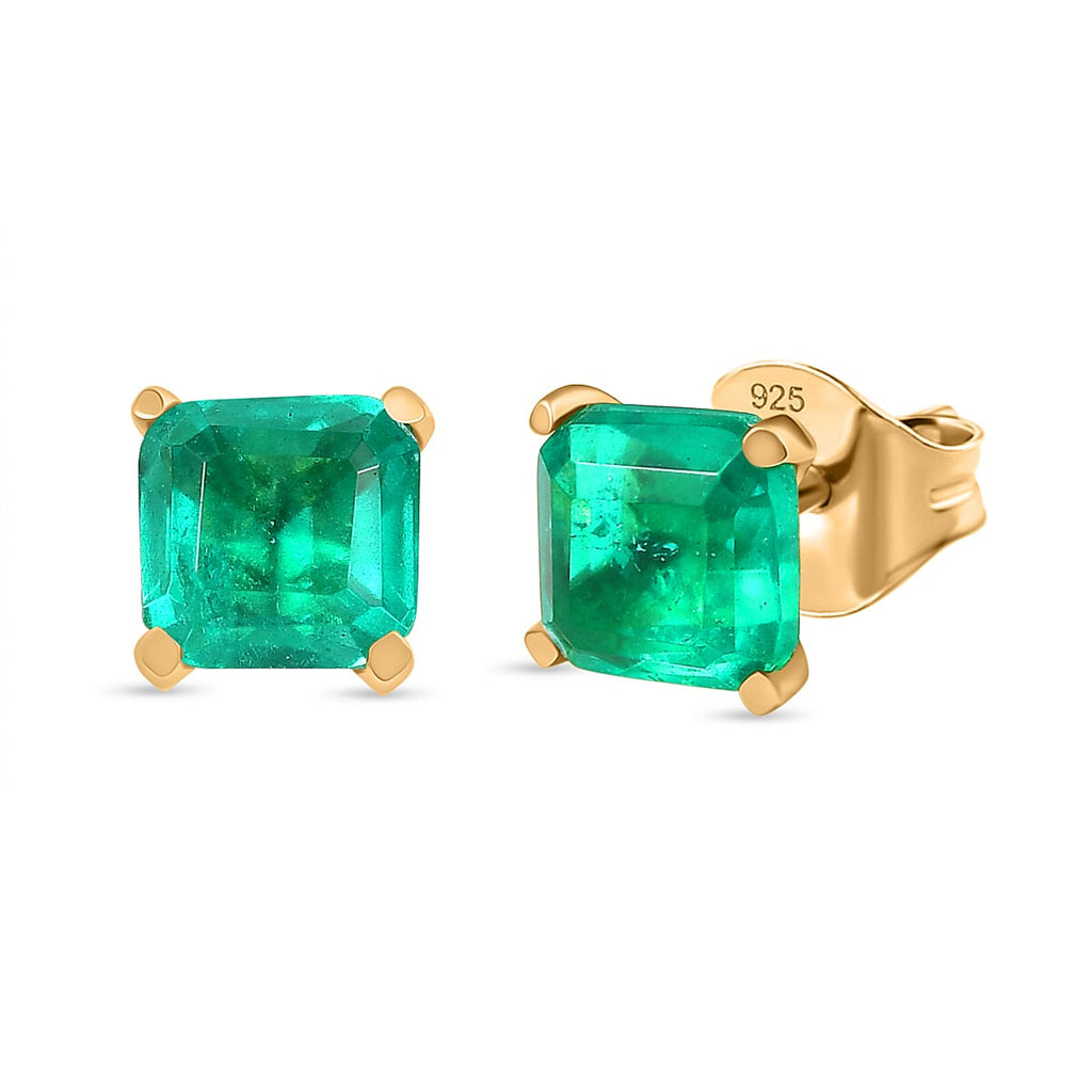 Emeraldine Triplet Quartz Earring in 18K Yellow Gold Plated Sterling Silver 3.44 Ct.