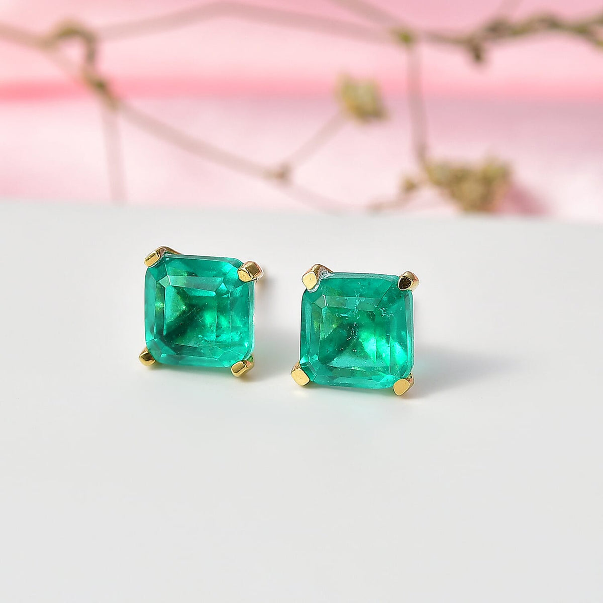Emerald Triplet Quartz Earring in Yellow Gold Plated Sterling Silver 3.44 Ct. V32711092 2