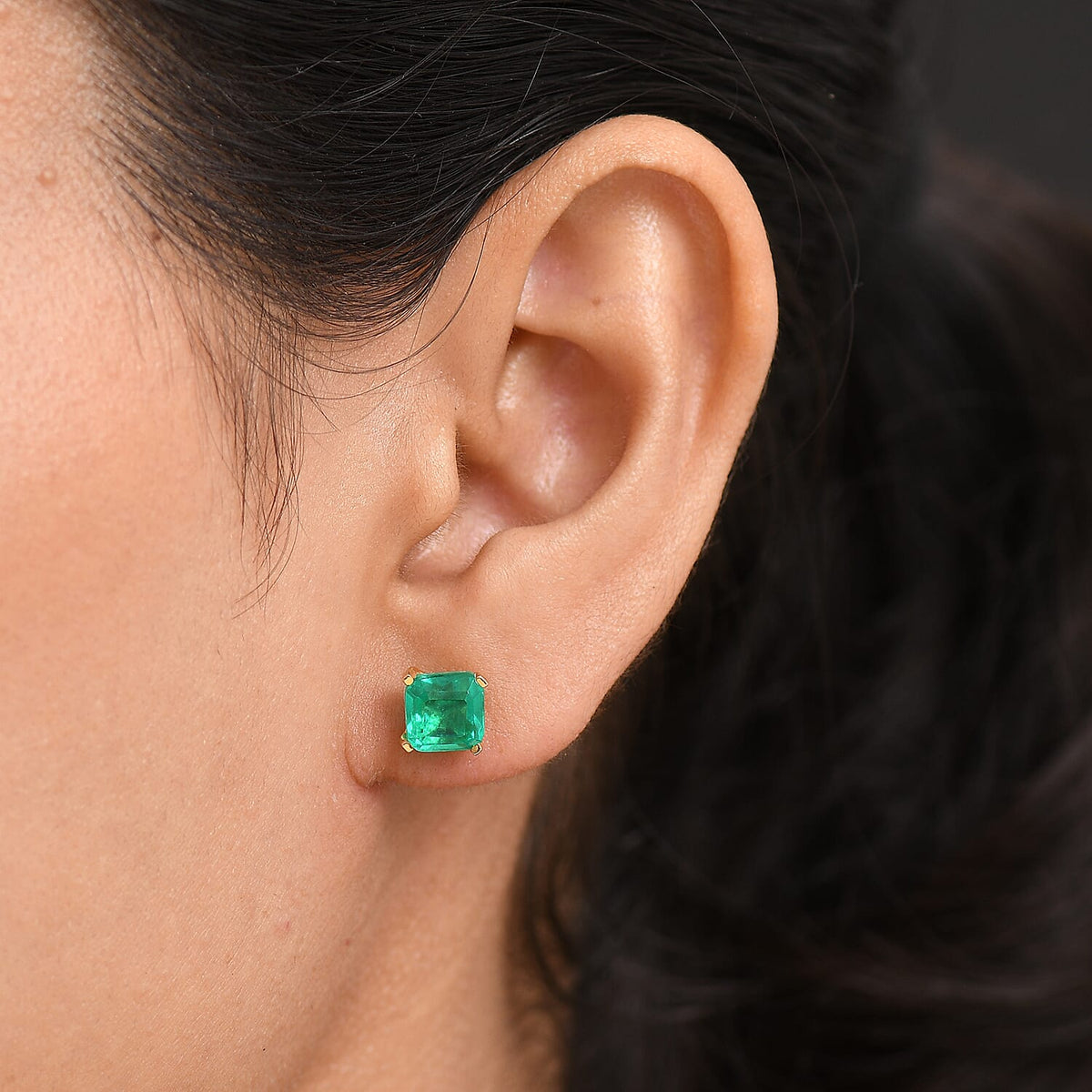 Emerald Triplet Quartz Earring in Yellow Gold Plated Sterling Silver 3.44 Ct. V32711092 3