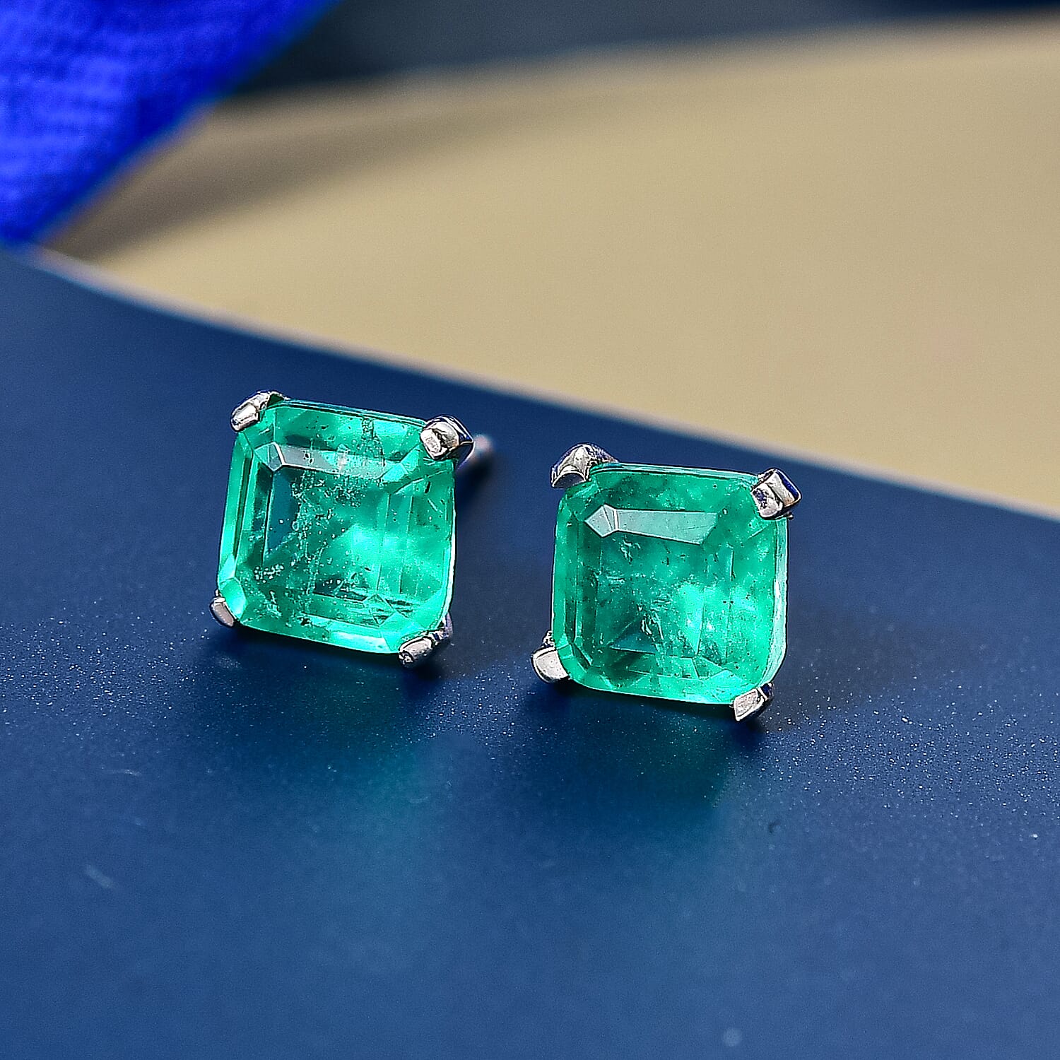 Emerald Triplet Quartz Earring in Platinum Overlay Sterling Silver 3.44 Ct. 8275650 2