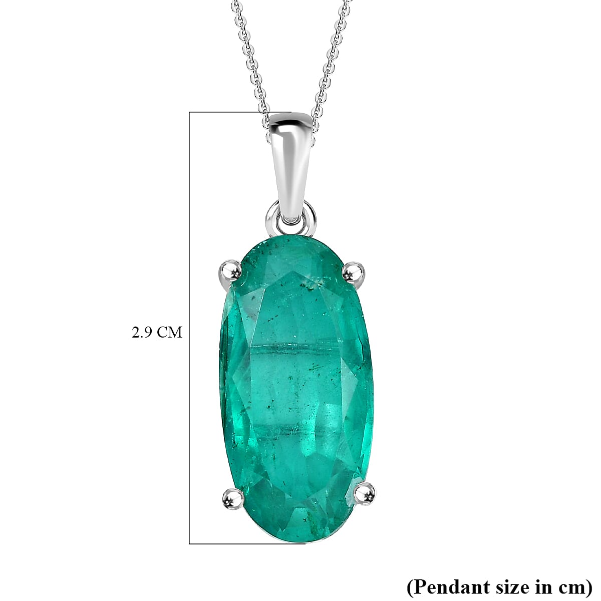 Emerald Triplet Quartz Solitaire Pendant with Chain (Size 20) in Rhodium Plated Sterling Silver 9.750  Ct. 4299141 10