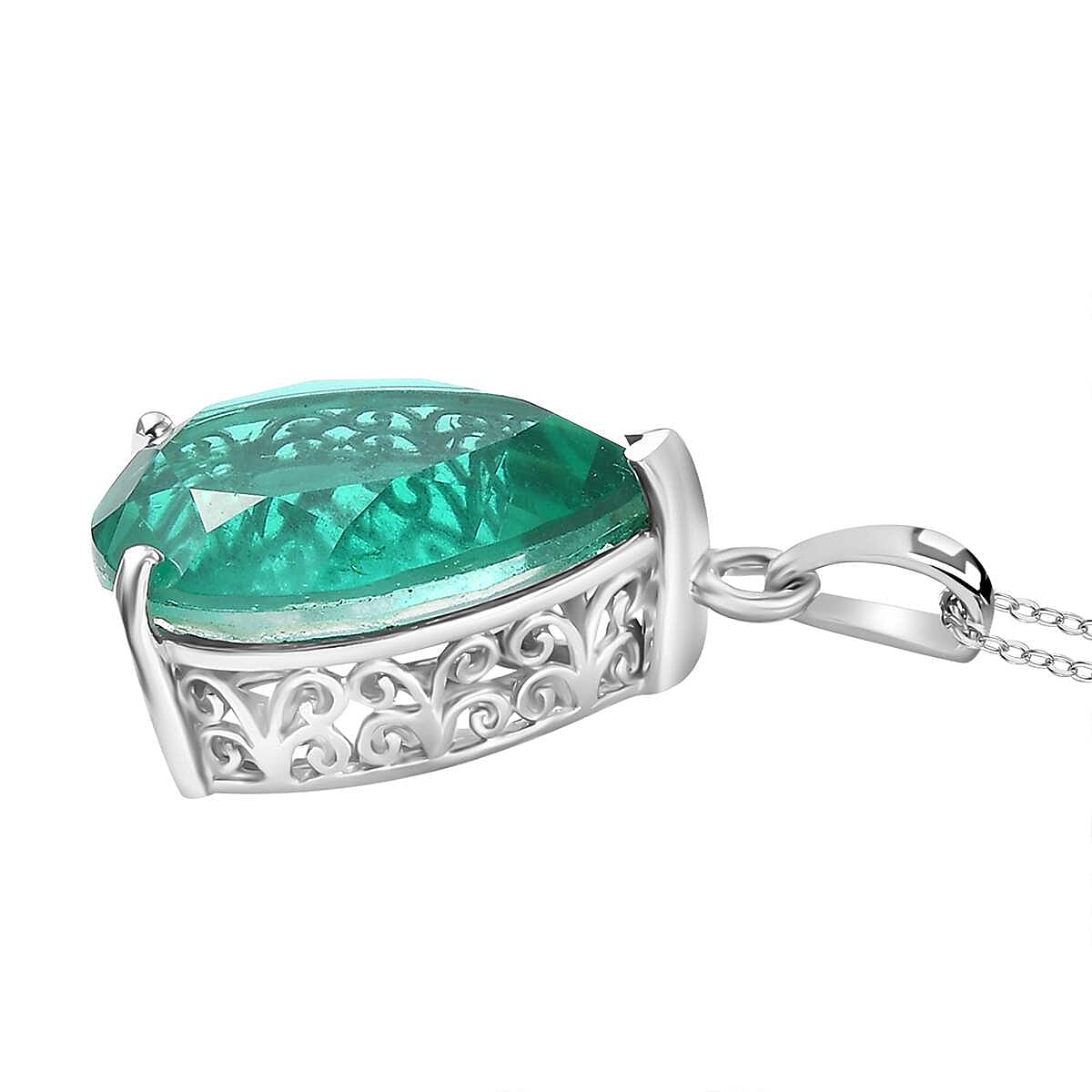 Emeraldine Triplet Quartz Pendant with Chain (Size 20) in rhodium Sterling Silver  16.850  Ct. 4299143 3