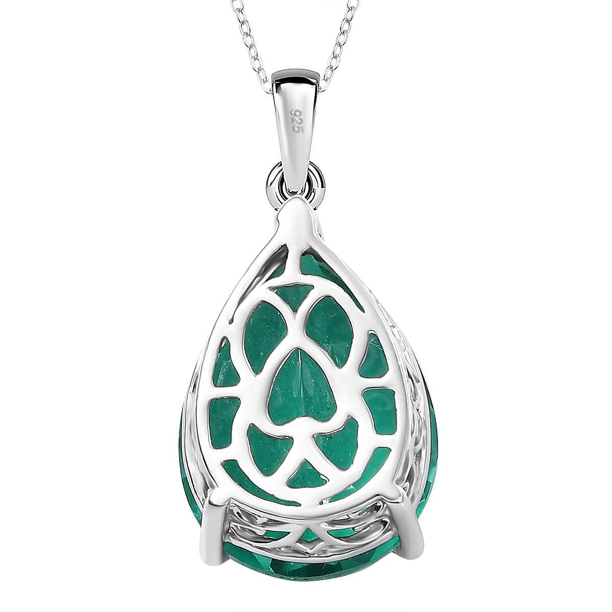 Emeraldine Triplet Quartz Pendant with Chain (Size 20) in rhodium Sterling Silver  16.850  Ct. 4299143 4