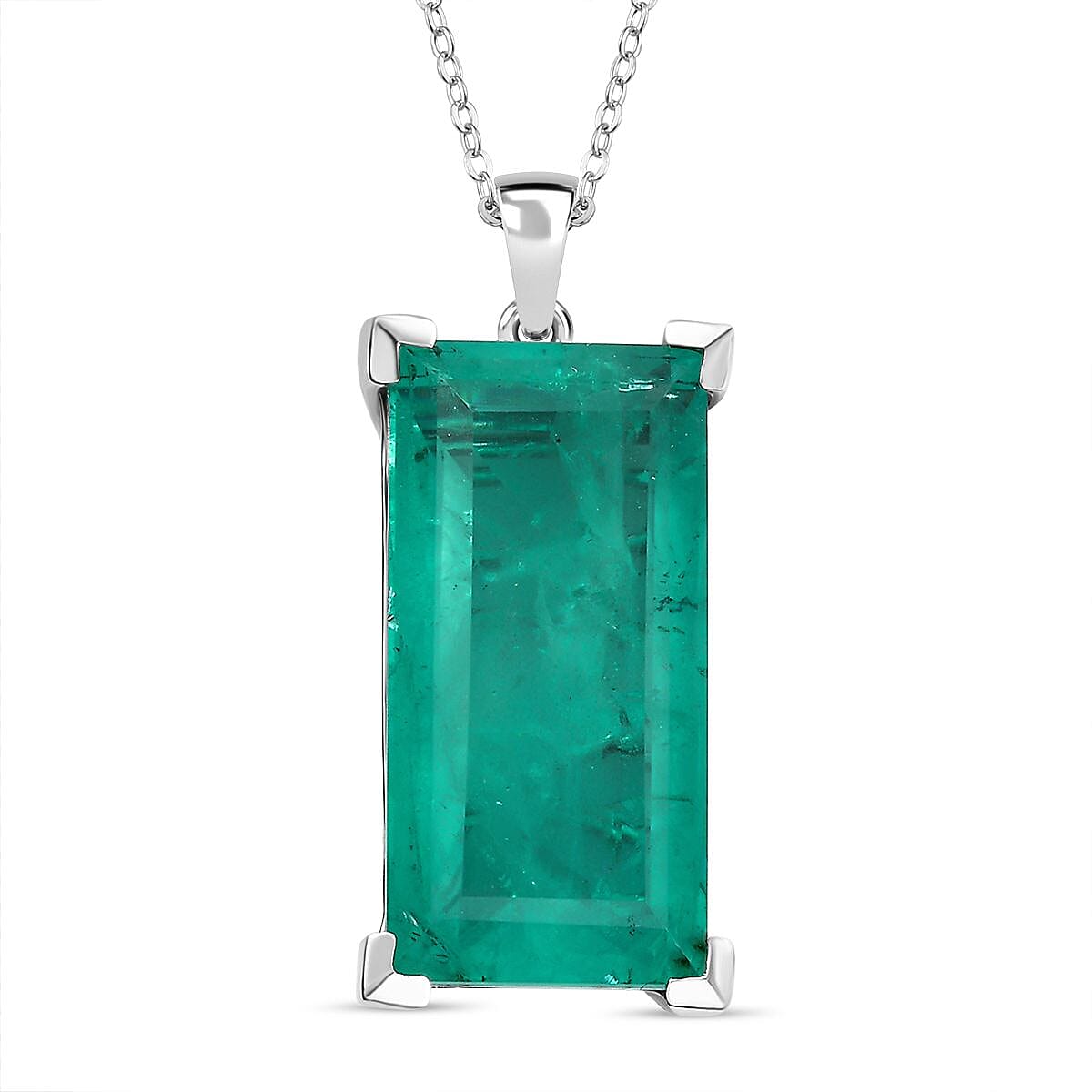 Emeraldine Quartz Pendant with Chain (Size 20) in Rhodium Overlay Sterling Silver 23.00 Ct. 4308598 0