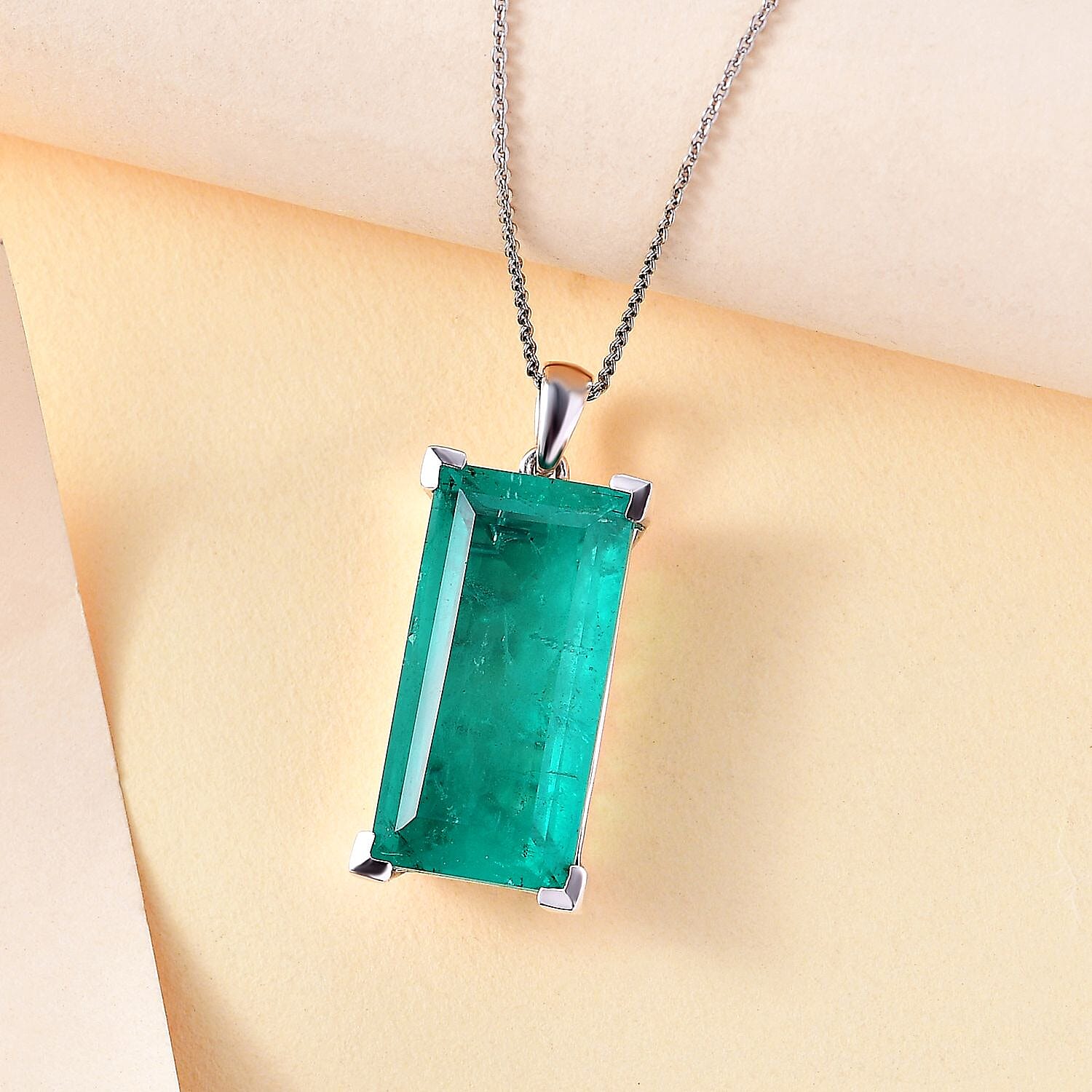 Emeraldine Quartz Pendant with Chain (Size 20) in Rhodium Overlay Sterling Silver 23.00 Ct. 4308598 2