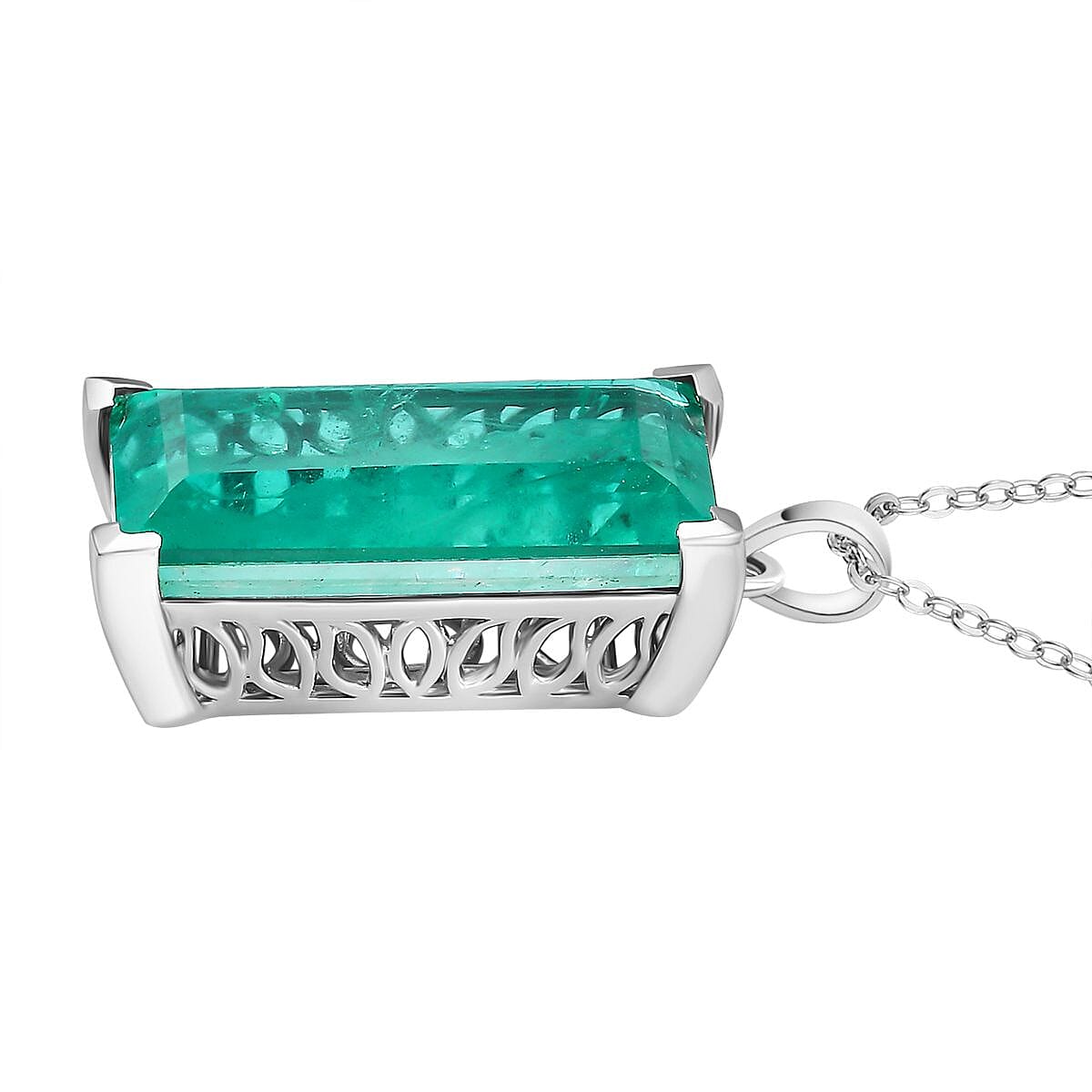 Emeraldine Quartz Pendant with Chain (Size 20) in Rhodium Overlay Sterling Silver 23.00 Ct. 4308598 4