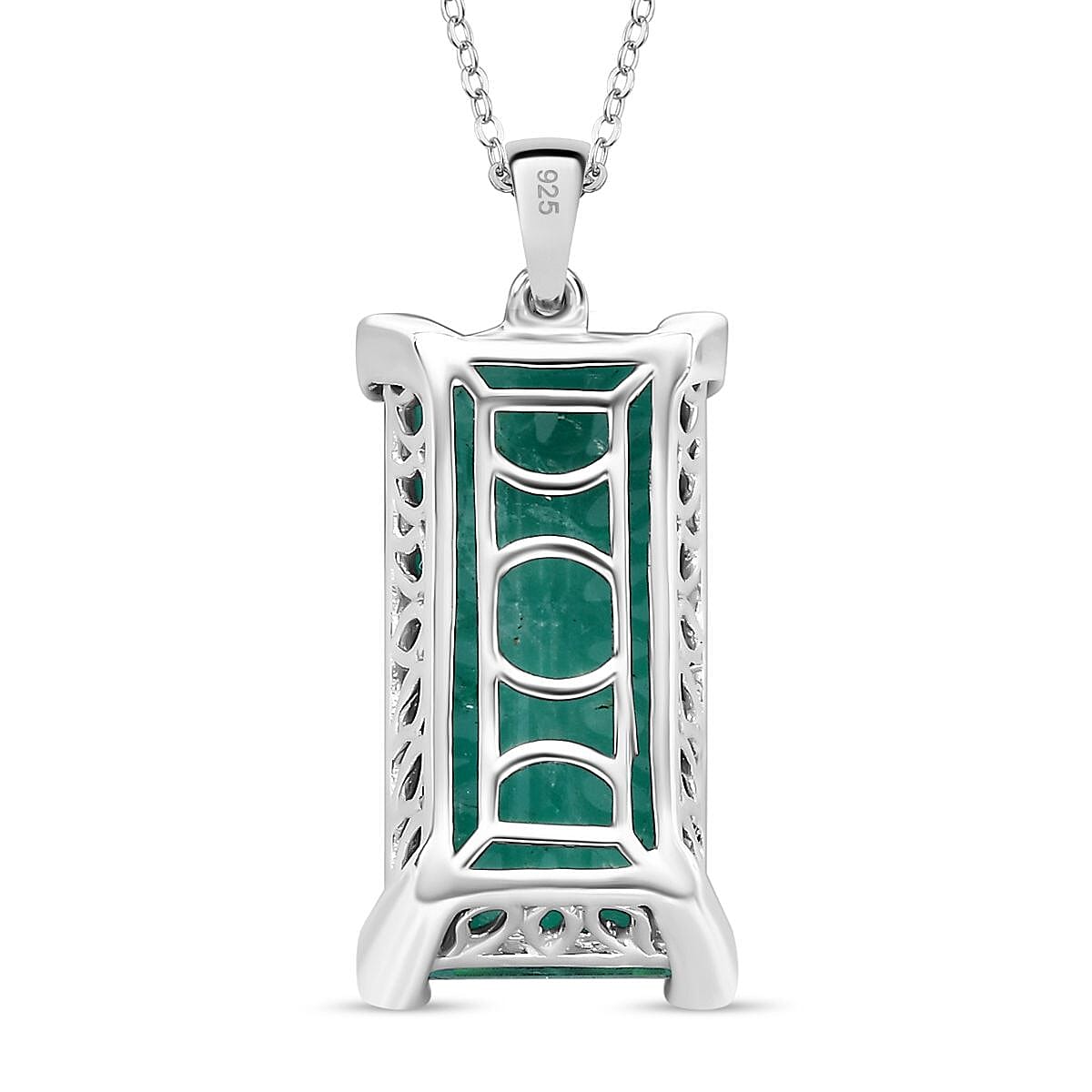 Emeraldine Quartz Pendant with Chain (Size 20) in Rhodium Overlay Sterling Silver 23.00 Ct. 4308598 5