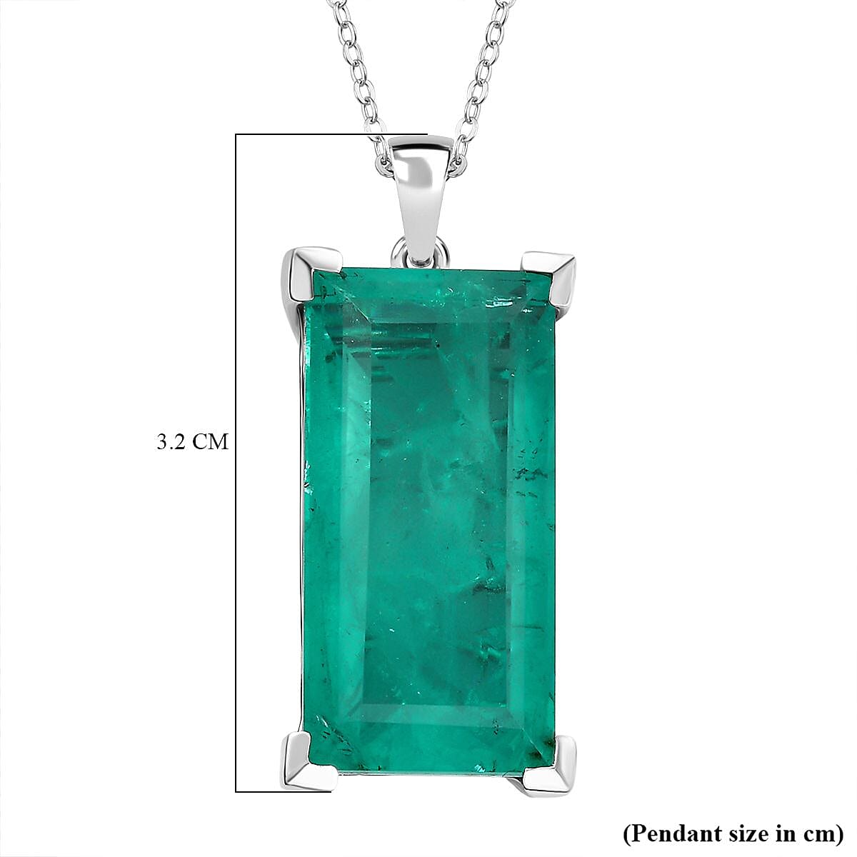 Emeraldine Quartz Pendant with Chain (Size 20) in Rhodium Overlay Sterling Silver 23.00 Ct. 4308598 6
