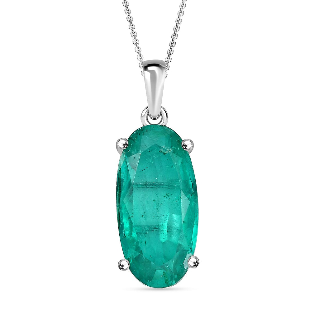 Emerald Triplet Quartz Pendant with Chain (Size 20) in Rhodium Overlay Sterling Silver 9.75 Ct.