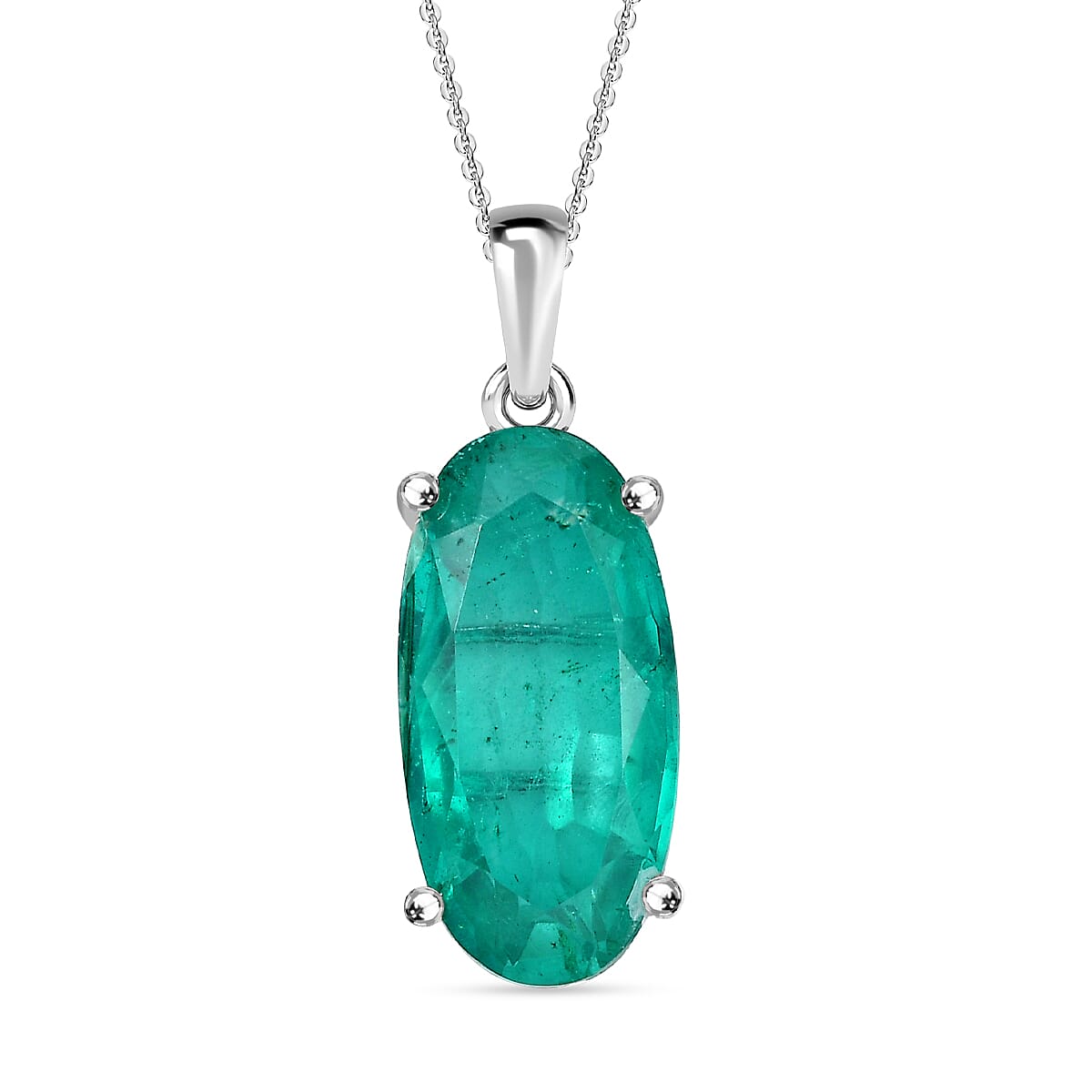 Emerald Triplet Quartz Solitaire Pendant with Chain (Size 20) in Rhodium Plated Sterling Silver 9.750  Ct. 4299141 1