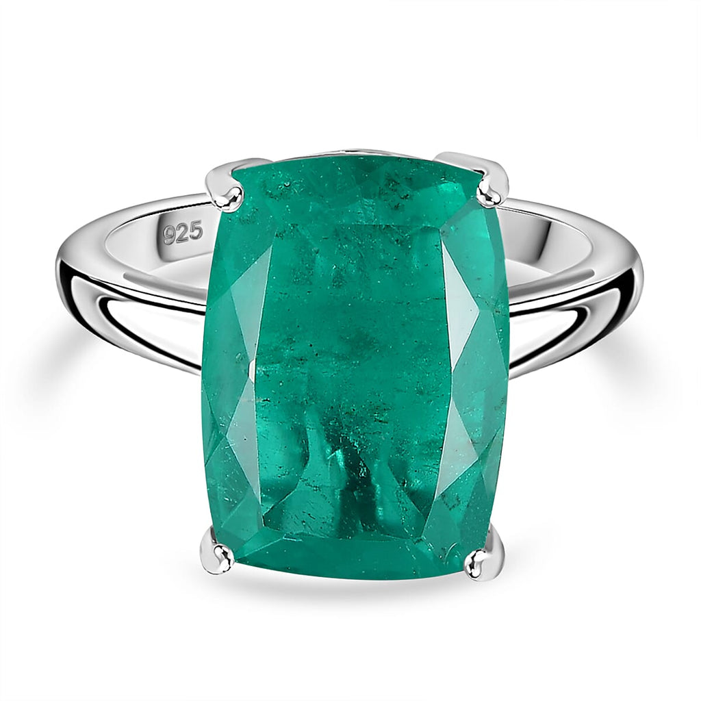 Emeraldine Quartz  Ring in rhodium Sterling Silver 7.60 ct,