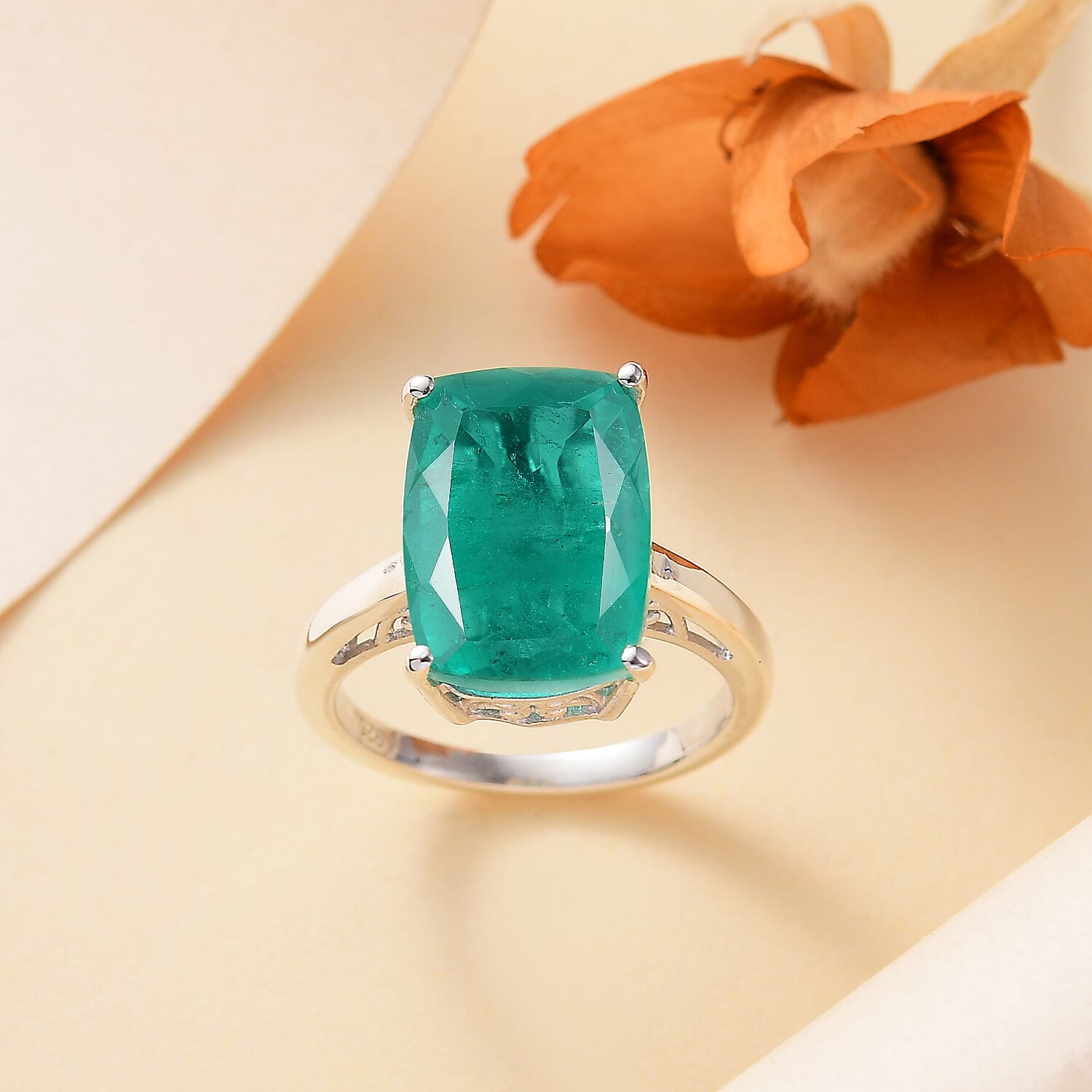 Emerald Triplet Quartz Solitaire Ring in Rhodium Overlay Sterling Silver 7.85 Ct. 7859967 7
