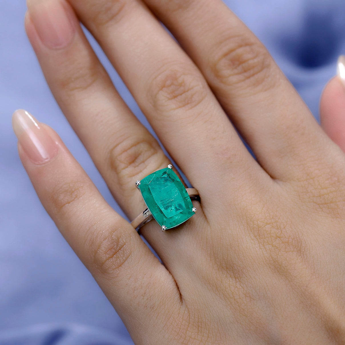 Emerald Triplet Quartz Solitaire Ring in Rhodium Overlay Sterling Silver 7.85 Ct. 7859967 8