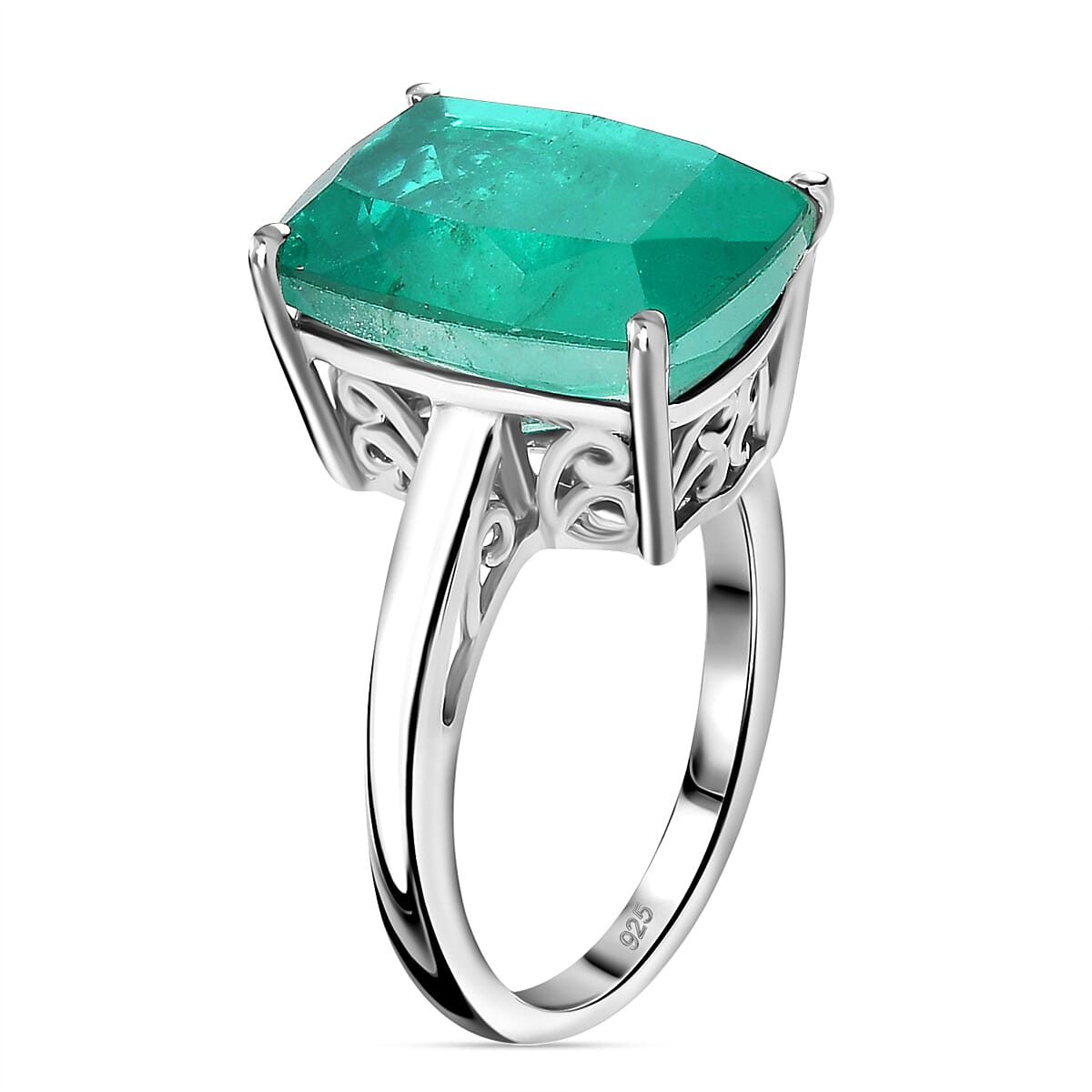 Emerald Triplet Quartz Solitaire Ring in Rhodium Overlay Sterling Silver 7.85 Ct. 7859967 9