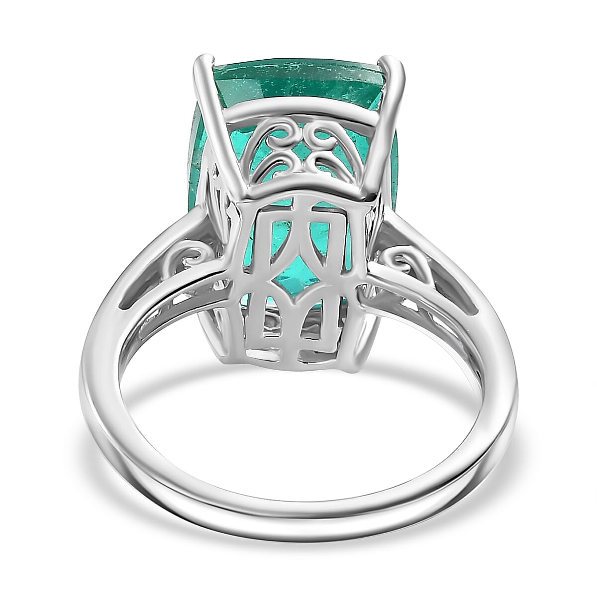 Emerald Triplet Quartz Solitaire Ring in Rhodium Overlay Sterling Silver 7.85 Ct. 7859967 10