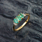 AAA Gemfields Emerald & White Diamond 3 Stone Ring in 18K Vermeil Yellow Gold Plated Sterling Silver