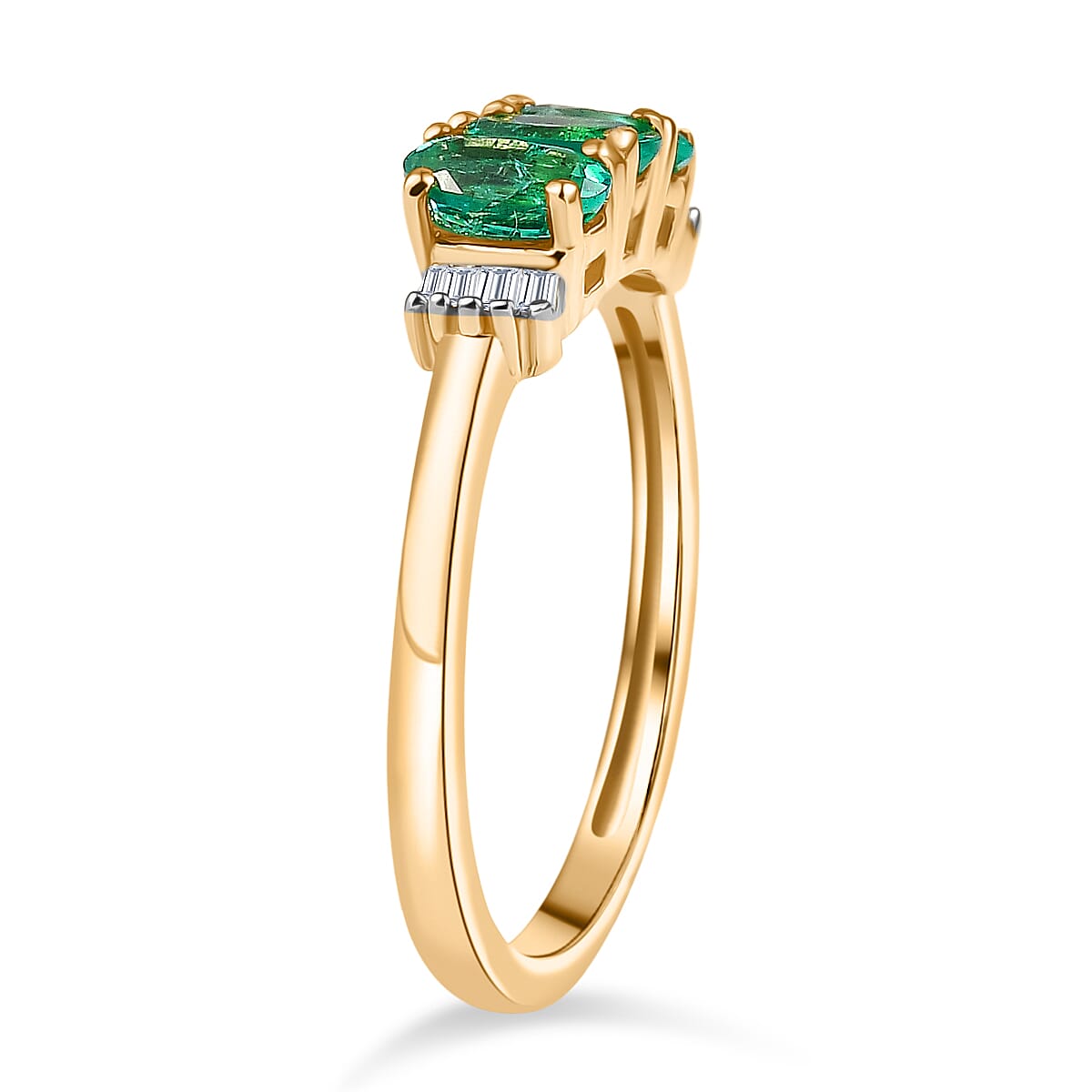 AAA Gemfields Emerald &amp; White Diamond 3 Stone Ring in 18K Vermeil Yellow Gold Plated Sterling Silver 8110026 4