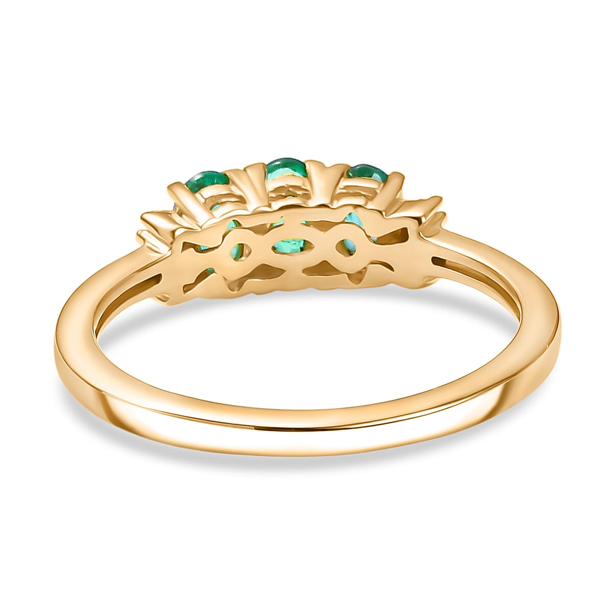 AAA Gemfields Emerald &amp; White Diamond 3 Stone Ring in 18K Vermeil Yellow Gold Plated Sterling Silver 8110026 5