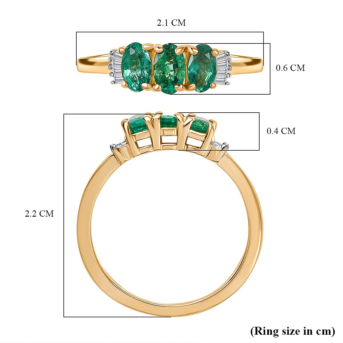 AAA Gemfields Emerald &amp; White Diamond 3 Stone Ring in 18K Vermeil Yellow Gold Plated Sterling Silver 8110026 6