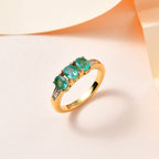 AAA Gemfields Emerald & Diamond Trilogy Ring in 18K Vermeil Yellow Gold Plated Sterling Silver 1.01 Ct