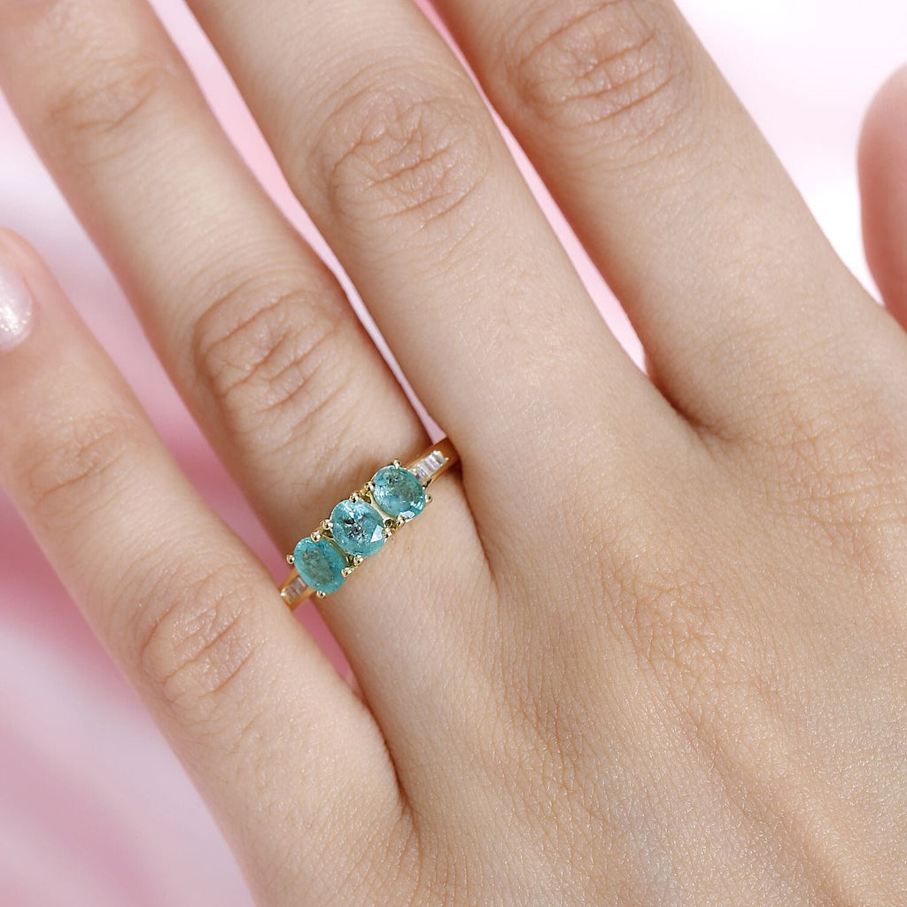 AAA Gemfields Emerald & Diamond Trilogy Ring in 18K Vermeil Yellow Gold Plated Sterling Silver 1.01 Ct