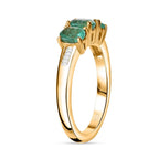 AAA Gemfields Emerald & Diamond Trilogy Ring in 18K Vermeil Yellow Gold Plated Sterling Silver 1.01 Ct