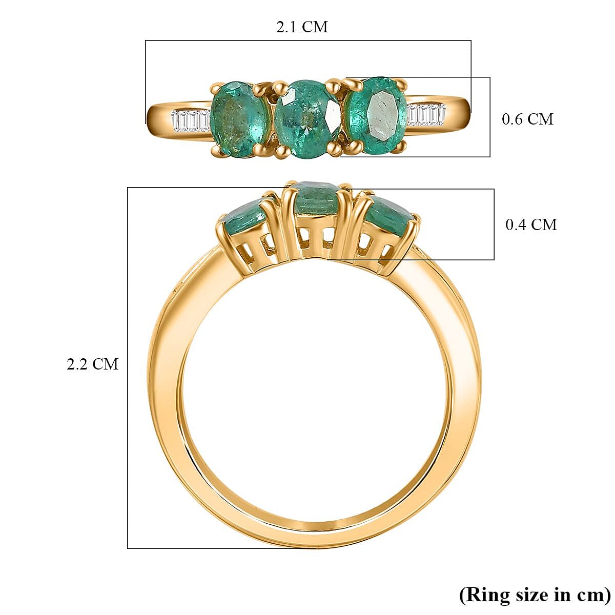 Emerald, White Diamond 3-Stone Ring in 18K Vermeil YG Plated Sterling Silver 1.017 Ct. 7759025 5
