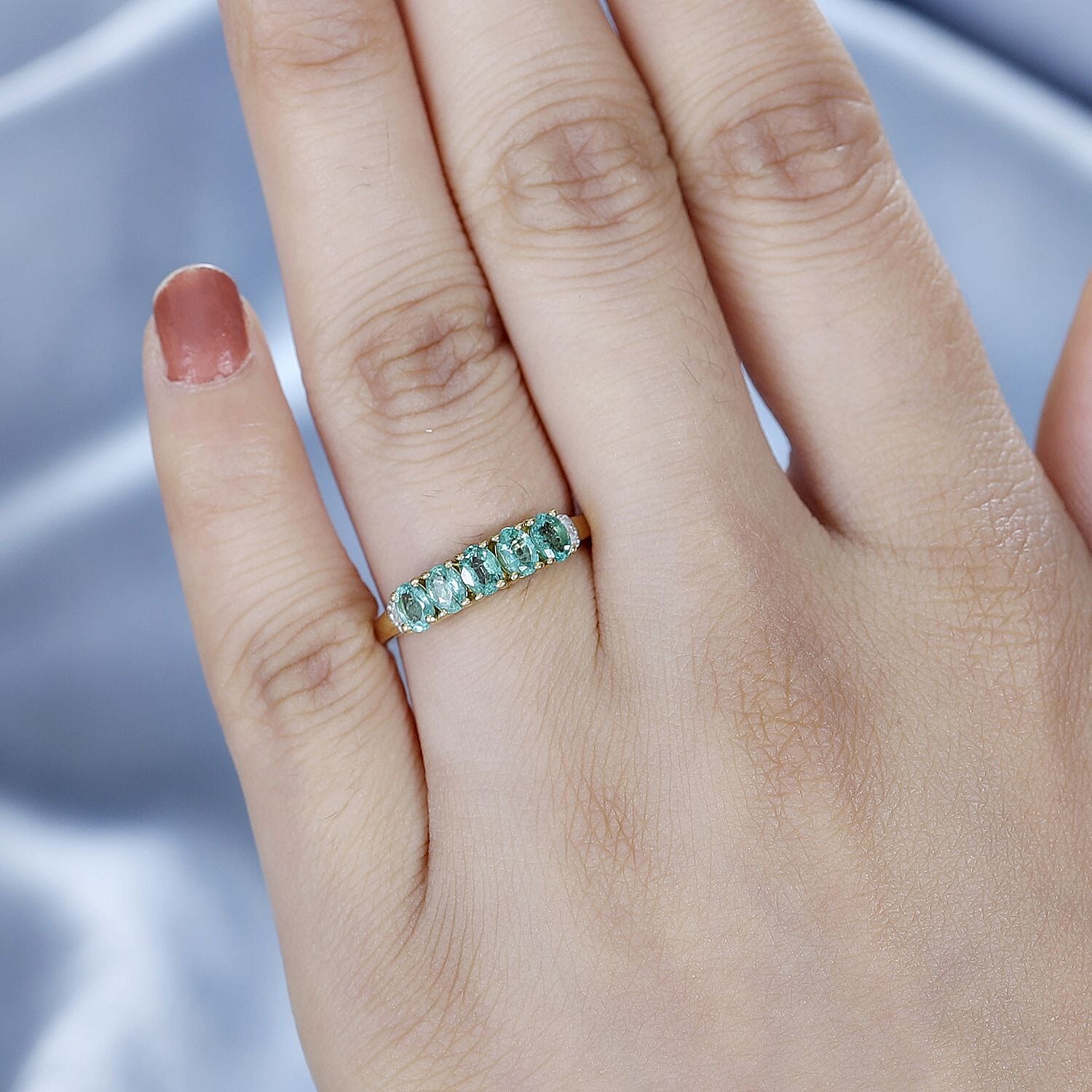 Emerald, White Diamond 5-Stone Ring in 18K Vermeil Yellow Gold Plated Sterling Silver 7763220 2