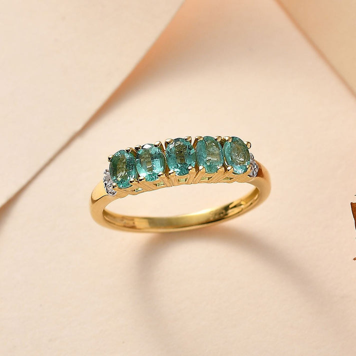 Emerald, White Diamond 5-Stone Ring in 18K Vermeil Yellow Gold Plated Sterling Silver 7763221 2