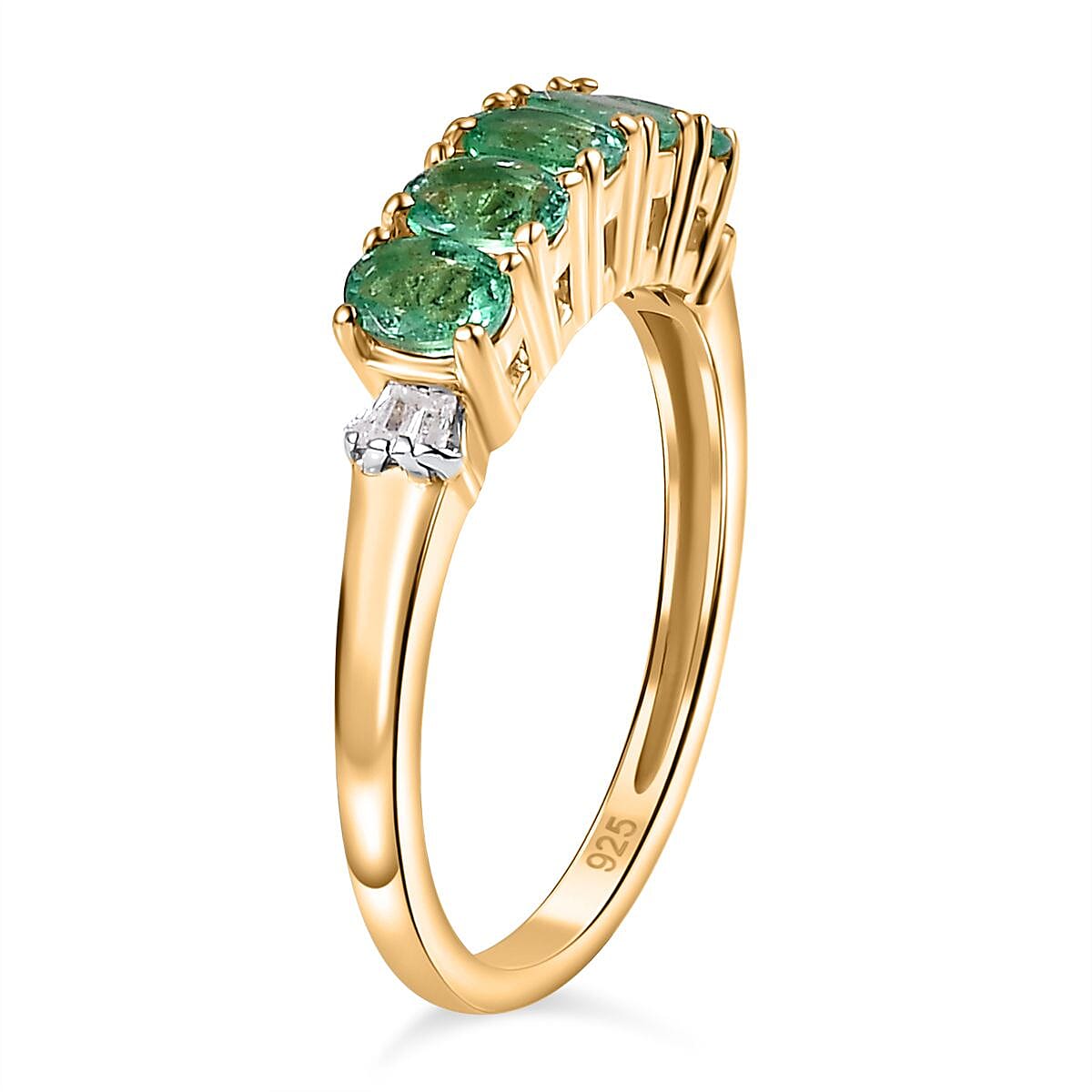 Emerald, White Diamond 5-Stone Ring in 18K Vermeil Yellow Gold Plated Sterling Silver 7763222 4