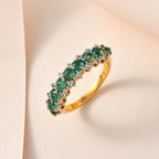 Emerald & Natural Zircon Half Eternity Ring in 18K Yellow Gold Vermeil Plated Sterling Silver 1.53 Ct.