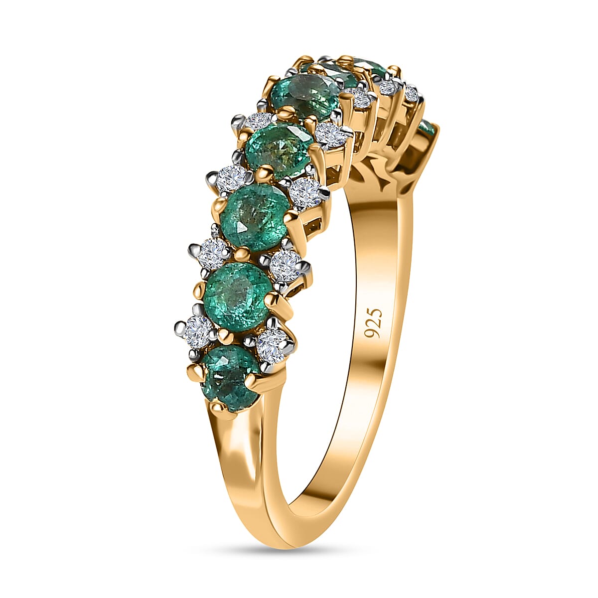 Emerald &amp; Natural Zircon Half Eternity Ring in 18K Yellow Gold Vermeil Plated Sterling Silver 1.53 Ct. 7653543 3