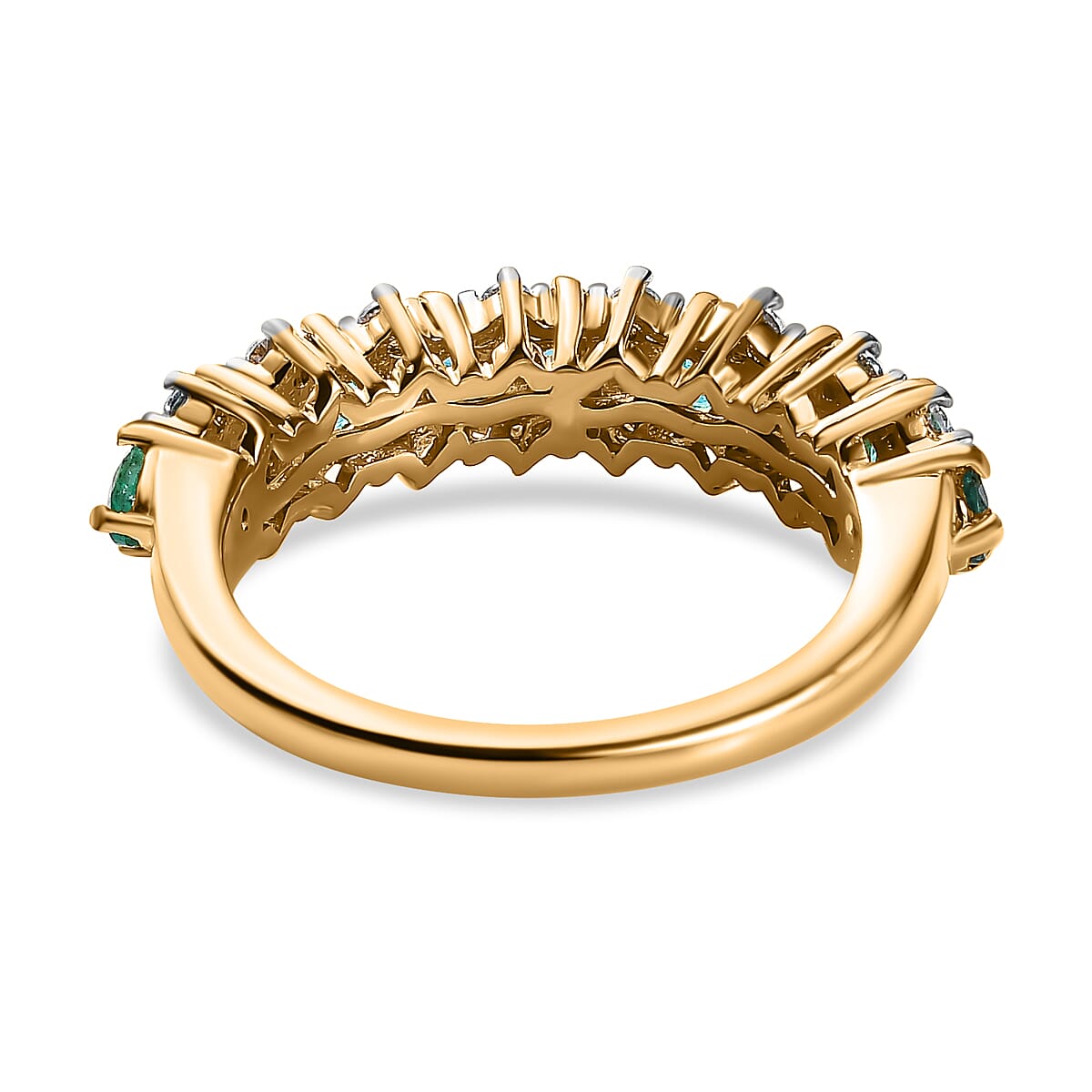 Emerald &amp; Natural Zircon Half Eternity Ring in 18K Yellow Gold Vermeil Plated Sterling Silver 1.53 Ct. 7653543 4