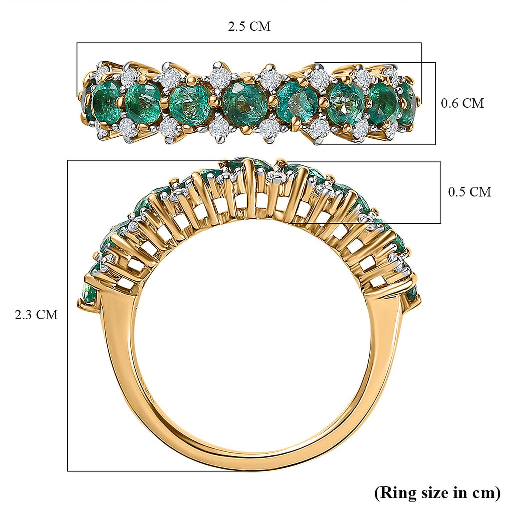 Emerald & Natural Zircon Half Eternity Ring in 18K Yellow Gold Vermeil Plated Sterling Silver 1.53 Ct.