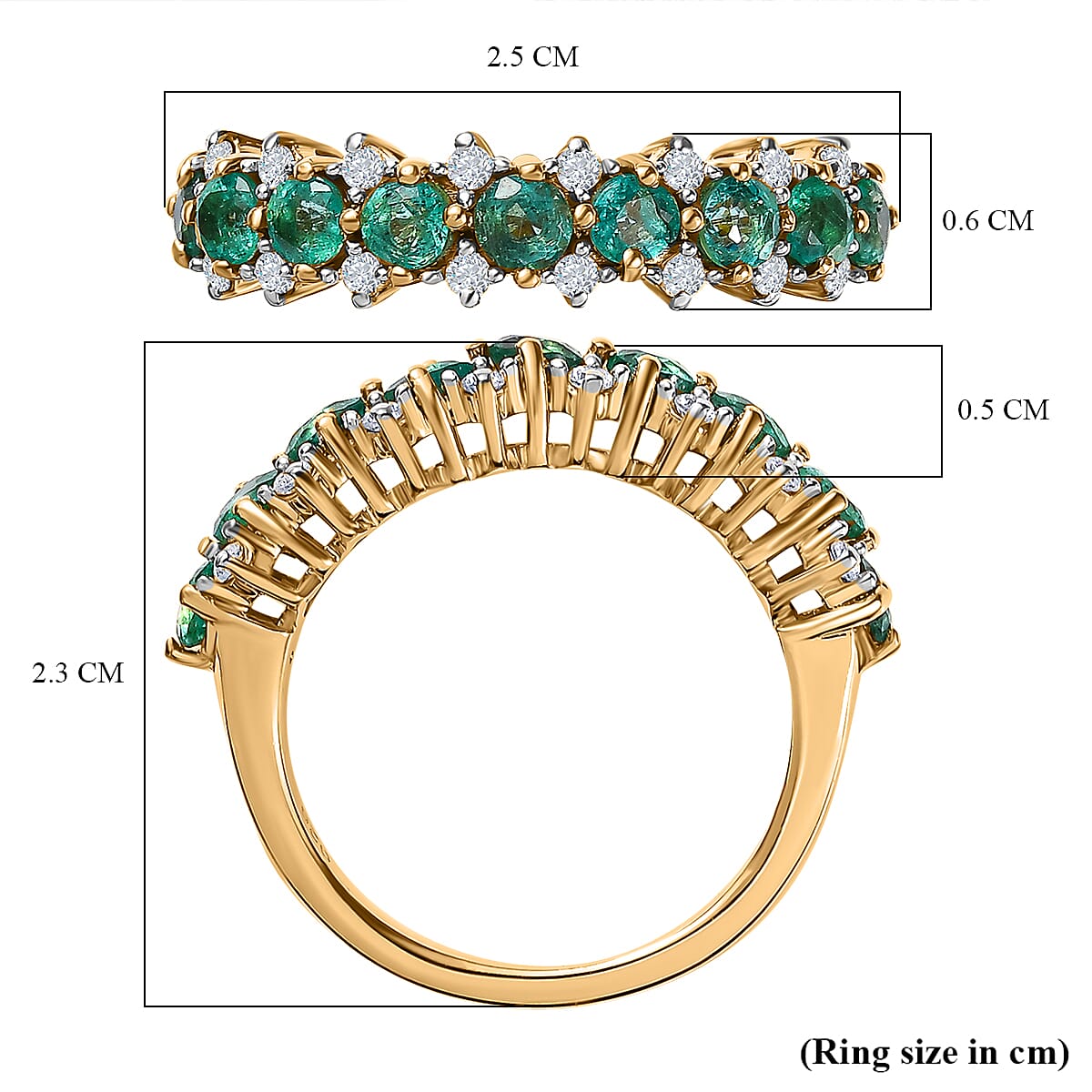 Emerald &amp; Natural Zircon Half Eternity Ring in 18K Yellow Gold Vermeil Plated Sterling Silver 1.53 Ct. 7653543 5