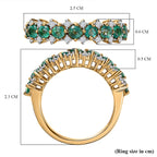 Emerald & Natural Zircon Half Eternity Ring in 18K Yellow Gold Vermeil Plated Sterling Silver 1.53 Ct.