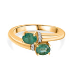 AAA Gemfields Emerald & Natural Zircon Bypass Ring in 18K Gold Vermeil Sterling Silver