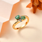 AAA Gemfields Emerald & Natural Zircon Bypass Ring in 18K Gold Vermeil Sterling Silver