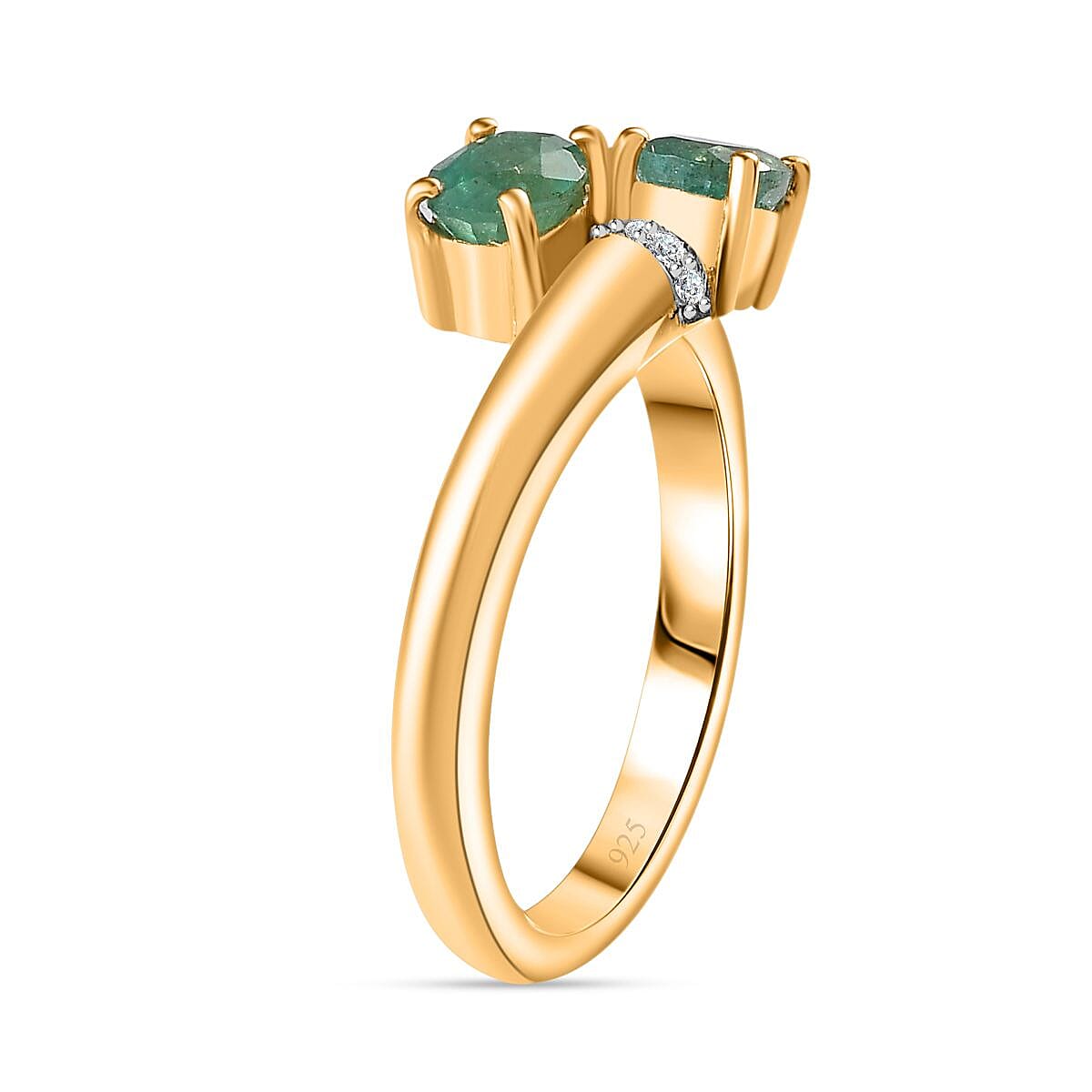 AAA Gemfields Emerald and Natural Zircon Bypass Ring in 18K Gold Vermeil Plated Sterling Silver 7757549 3