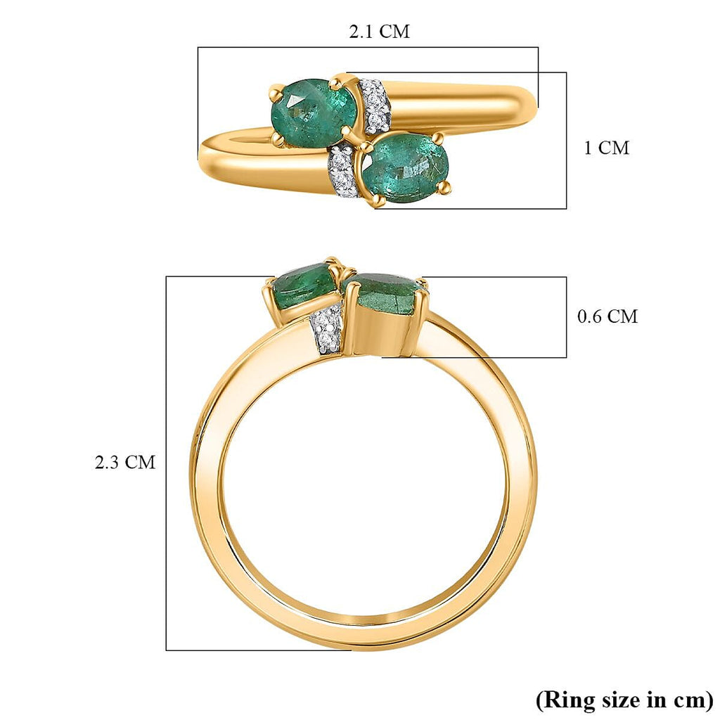 AAA Gemfields Emerald & Natural Zircon Bypass Ring in 18K Gold Vermeil Sterling Silver