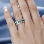 AAA Gemfields Emerald,  Natural Zircon Band Ring in Sterling Silver 1.13 Ct.