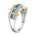 AAA Gemfields Emerald,  Natural Zircon Band Ring in Sterling Silver 1.13 Ct.