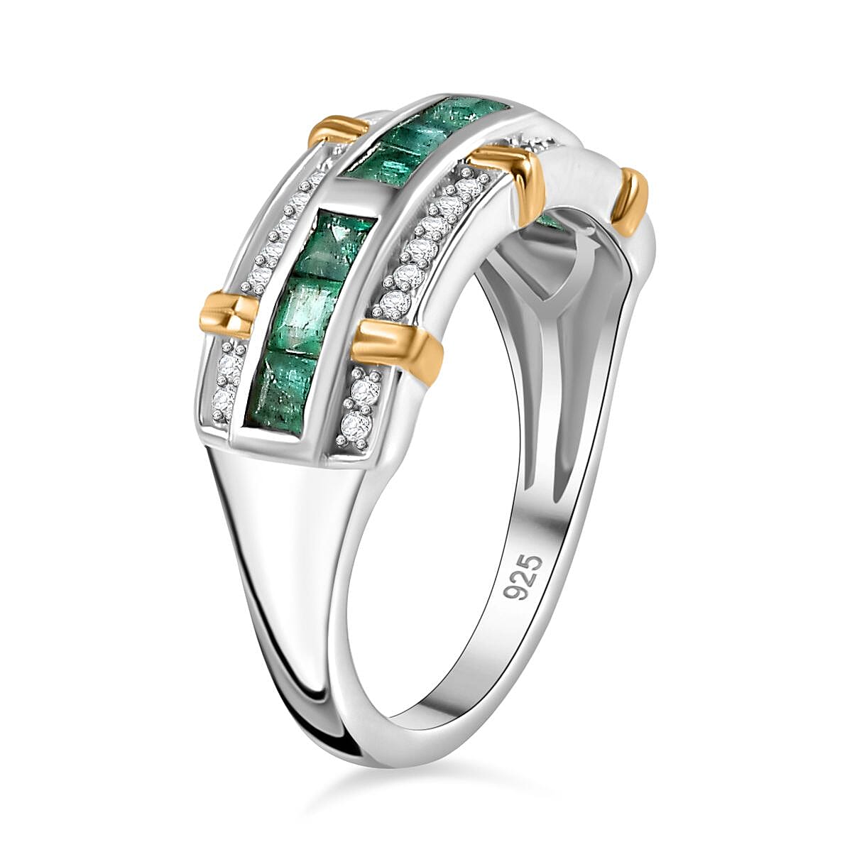 AAA Gemfields Emerald,  Natural Zircon Half-Eternity Band Ring in Sterling Silver 1.13 Ct. 7778609 3
