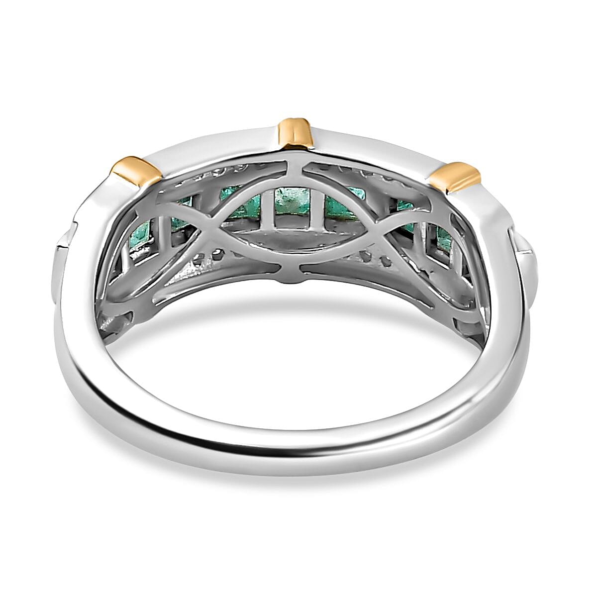 AAA Gemfields Emerald,  Natural Zircon Half-Eternity Band Ring in Sterling Silver 1.13 Ct. 7778609 4